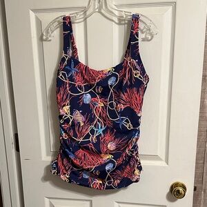 Talbots Navy Blue Coral Print Tankini Top